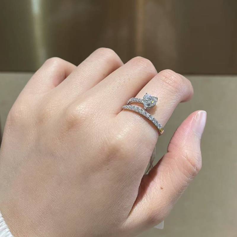 心形Women's RingS925银镀白金定制选款主石Moissanite0.8ct/副石高碳钻